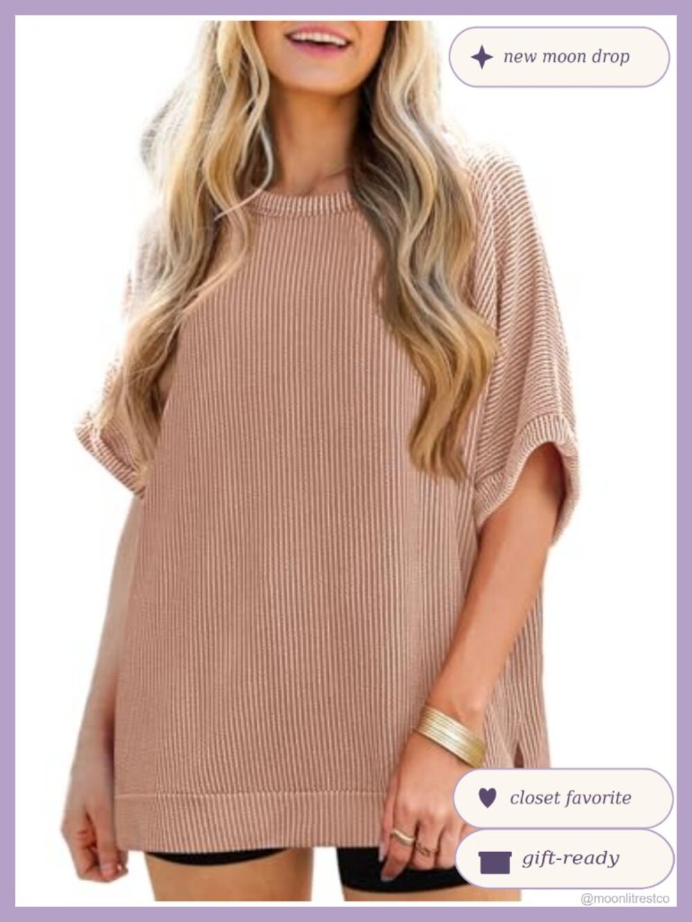 Oversized Ribbed Knit Batwing Short Sleeve Tunic Tee Loose Fit Dolman Top